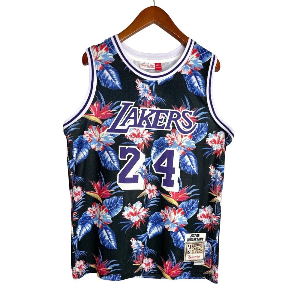 Kobe Bryant 24 LA Lakers Jersey Size 44 L Mens Floral Mitchell Ness Basketball - Picture 1 of 8